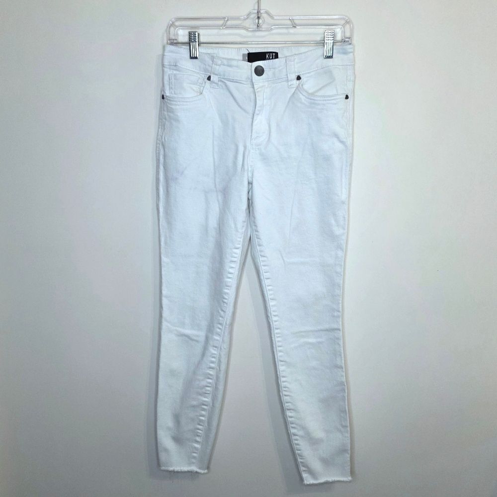 Kut From The Kloth White Cropped Skinny Jeans Frayed Hem Size 4
